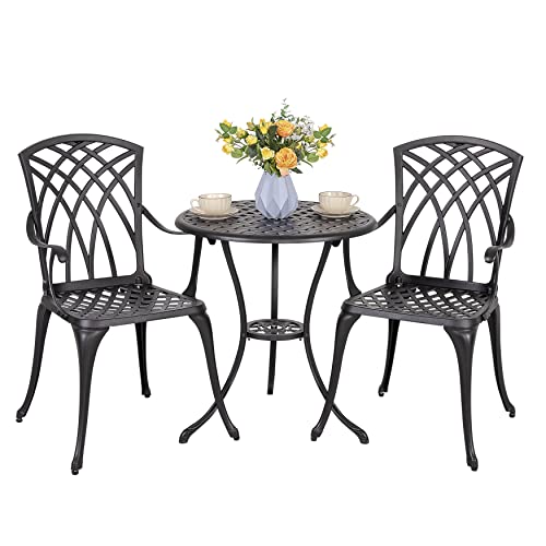 3 Piece Cast Aluminum Bistro Set with Umbrella Hole A6257