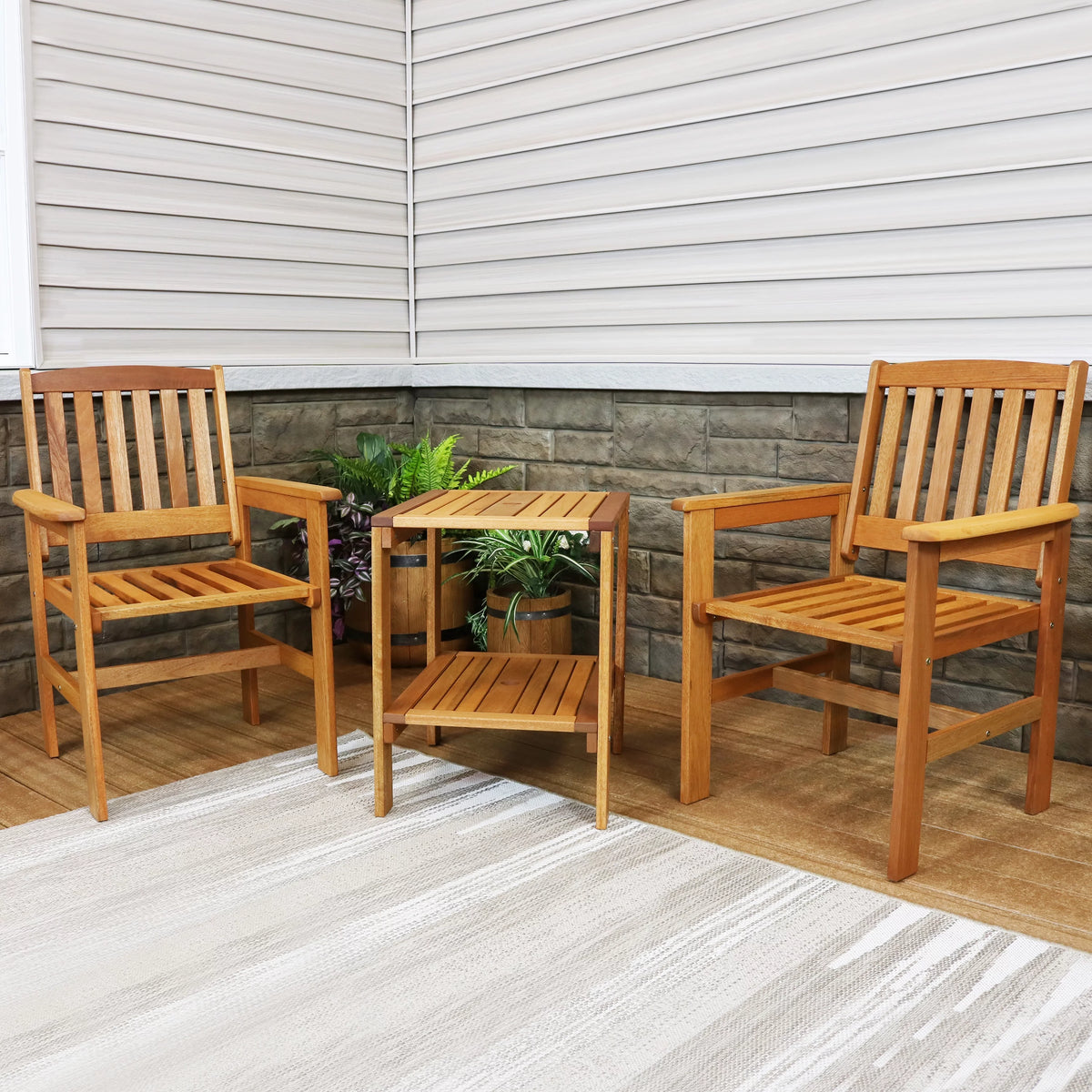 Meranti Wood 3pc Patio Table and Chairs Set J6480