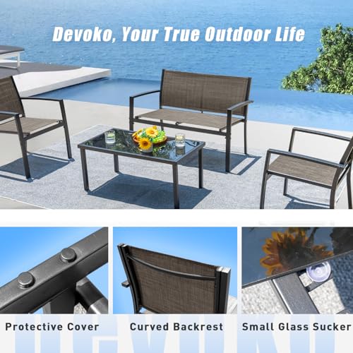 4 Pieces Patio Furniture Set with Glass Coffee Table M3891