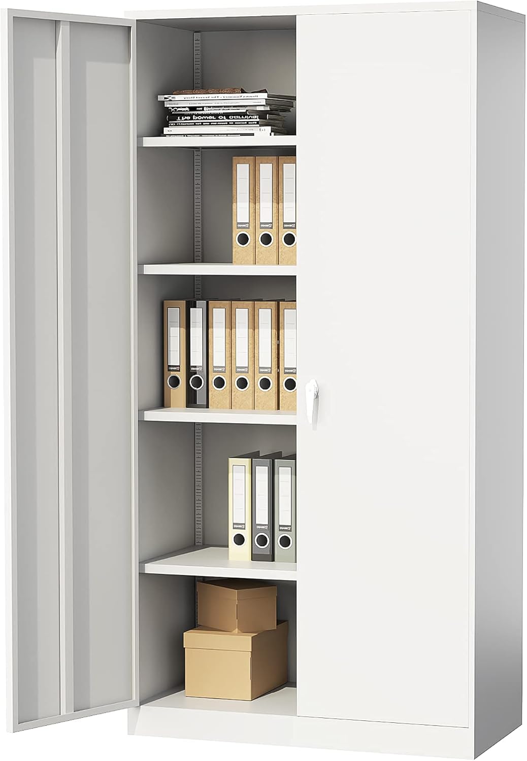 Metal Locker Storage Cabinets, 72" White Tall Steel Wardrobe with Hanging Rod, Shelves and Lockable Doors U8663
