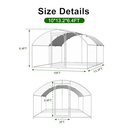 Large Metal Chicken Coop Walk-in Poultry Cage Chicken Run Pen Dog Kennel with Waterproof and Anti-Ultraviolet Cover (9.8' L x 19.7' W x 6.4' H) S2914