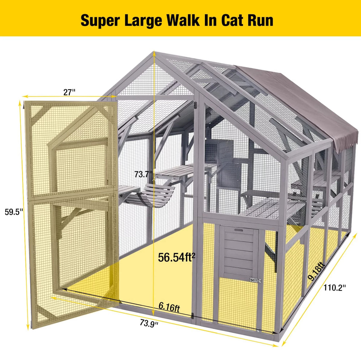 110'' Extra Large Wooden Catio Cage with Roof Cover T303