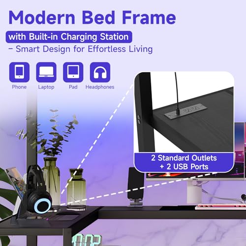 Full Size Metal Loft Bed Frame with Desk, Wardrobe, Storage Stairs Y205