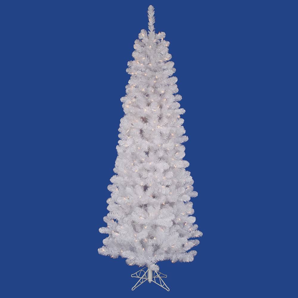 6.5 ft White Pencil Pine Christmas Tree with Clear Lights K76646