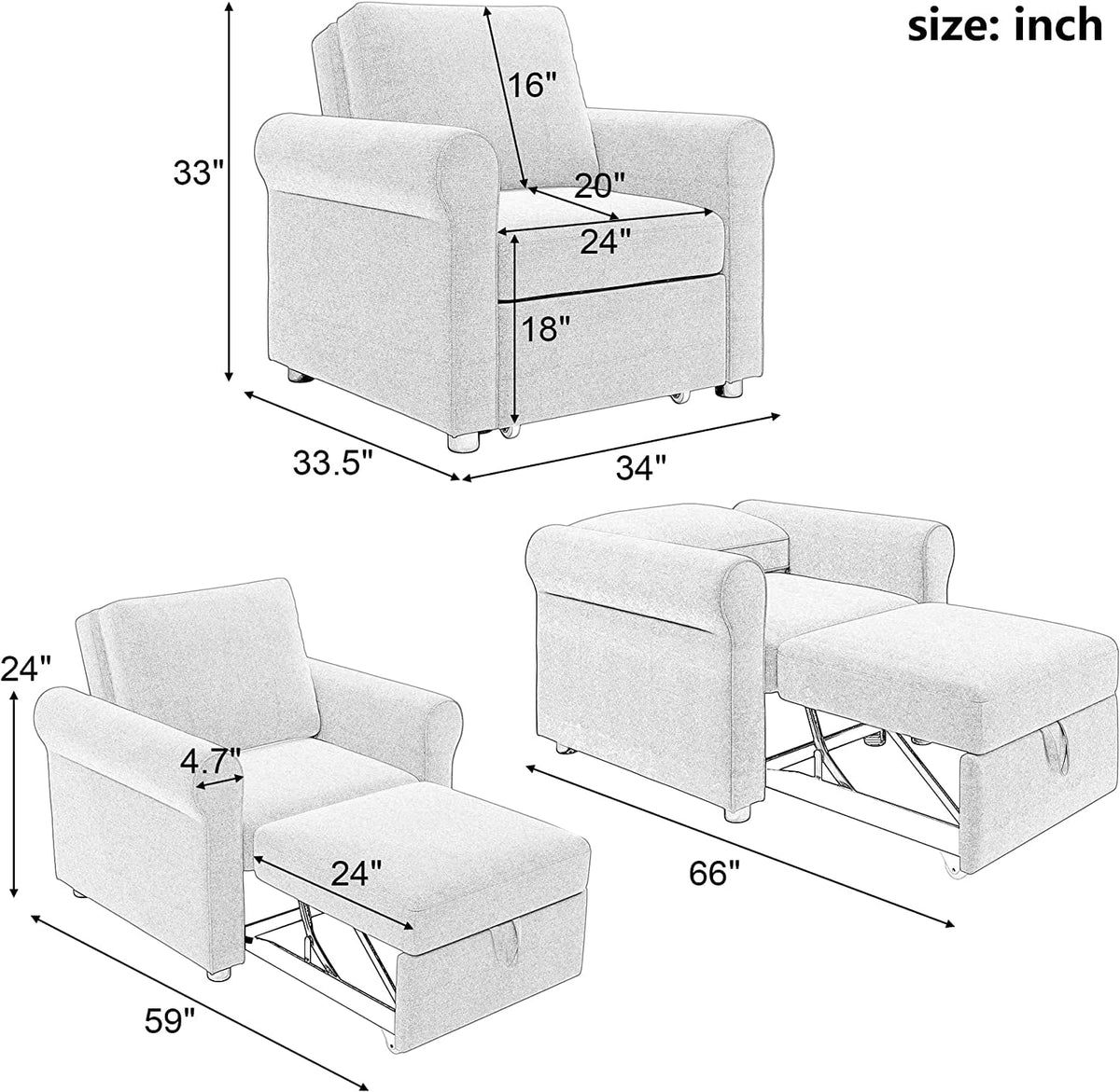 Dark Blue Convertible Sleeper Chair V673200