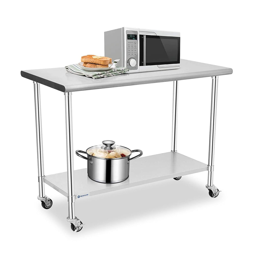 Stainless Steel Prep & Work Table with Caster Backsplash and Adjustable Undershelf F89435