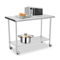 Stainless Steel Prep & Work Table with Caster Backsplash and Adjustable Undershelf F89435