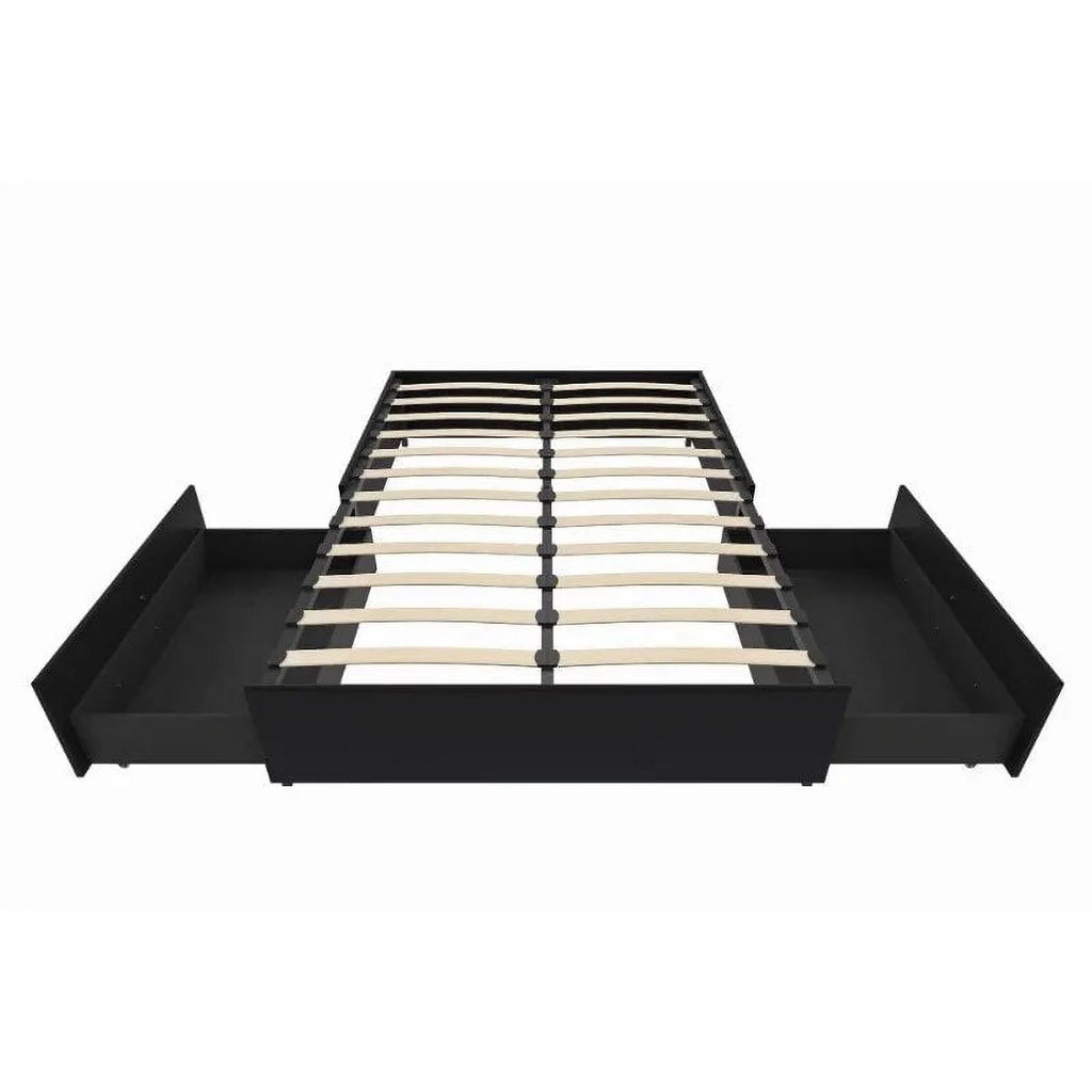 Queen Black Faux Leather Platform Bed with Storage W512