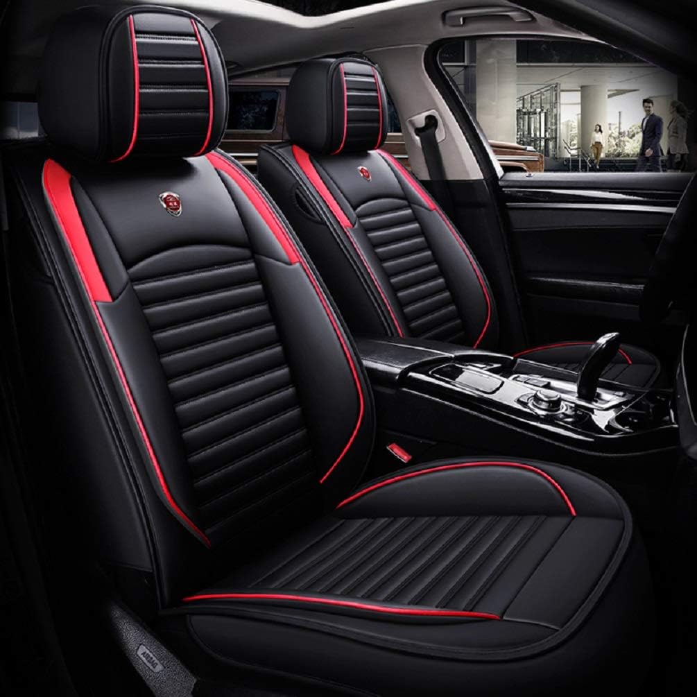 Black-red PU Leather Car Seat Covers 5 Seats Full Set N7508
