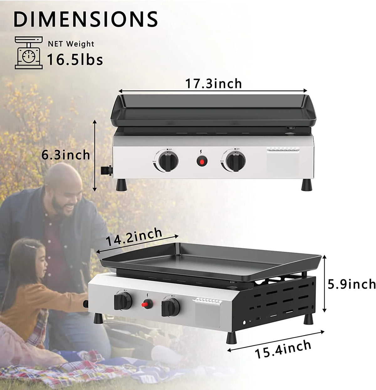 3 Burner Propane Gas Griddle with Side Shelves B5751