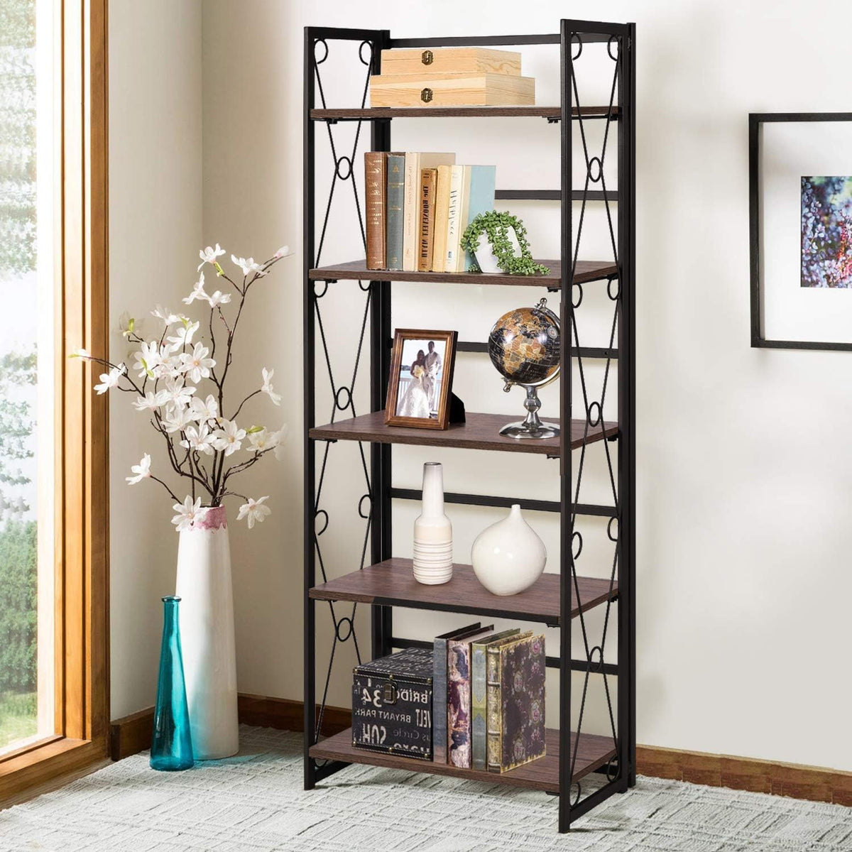 5 Tier Dark Brown Bookshelf Z20824