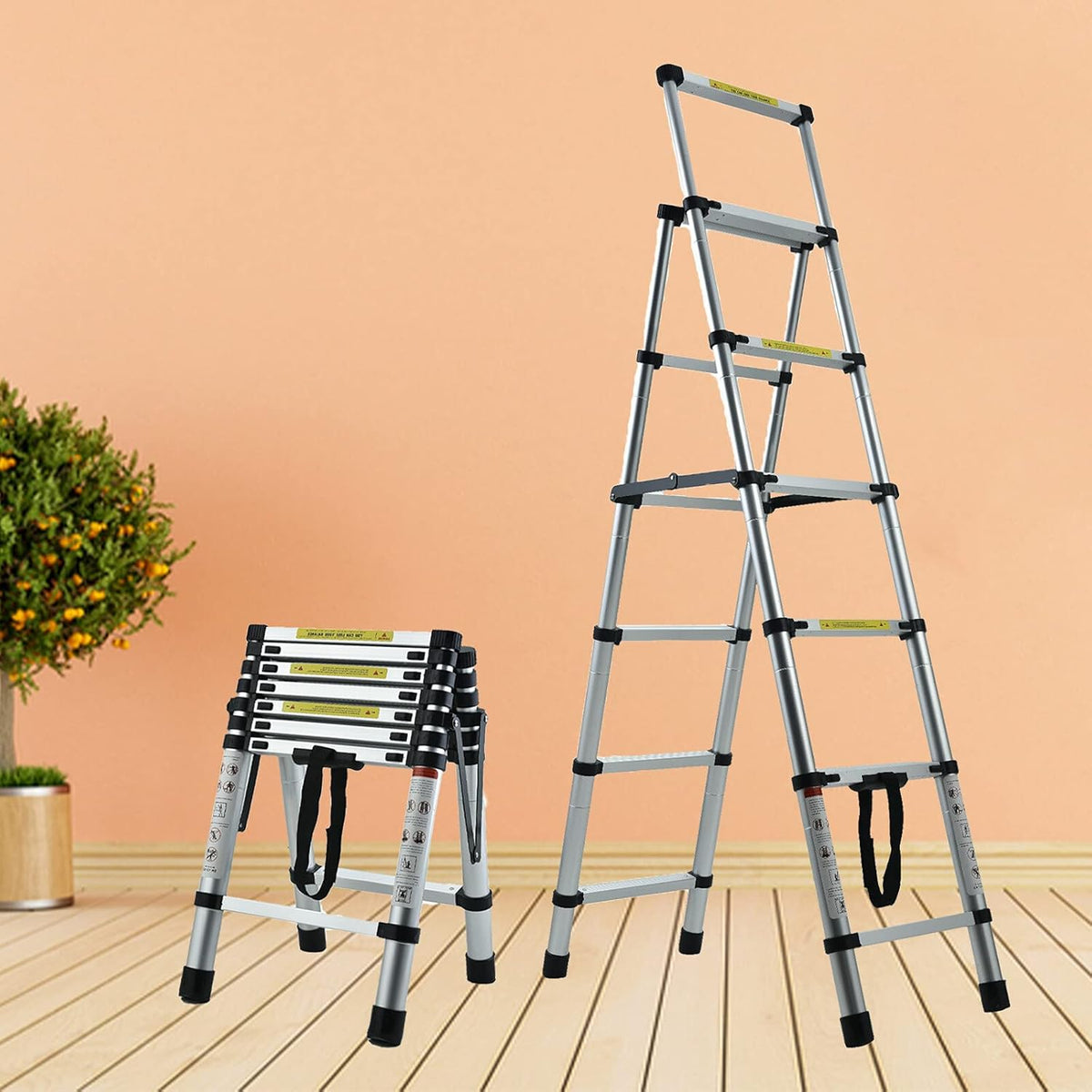 A-Frame Aluminum Telescoping Folding Ladder 330lb Capacity M58098