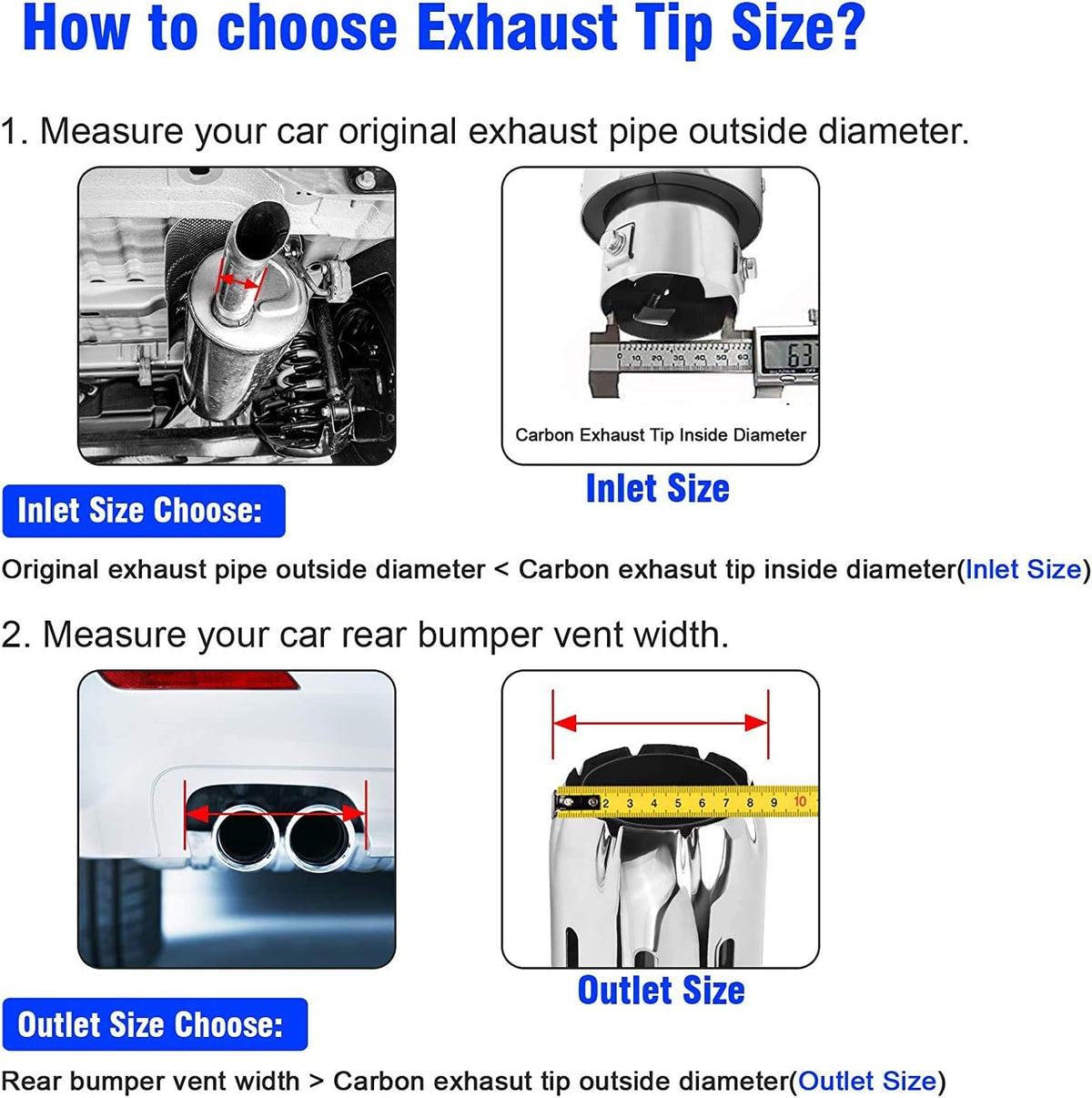 2.5'' Inlet Stainless Steel Exhaust Tips with Red Flame LED Light, 89mm Outlet, Pack of 2 C6263