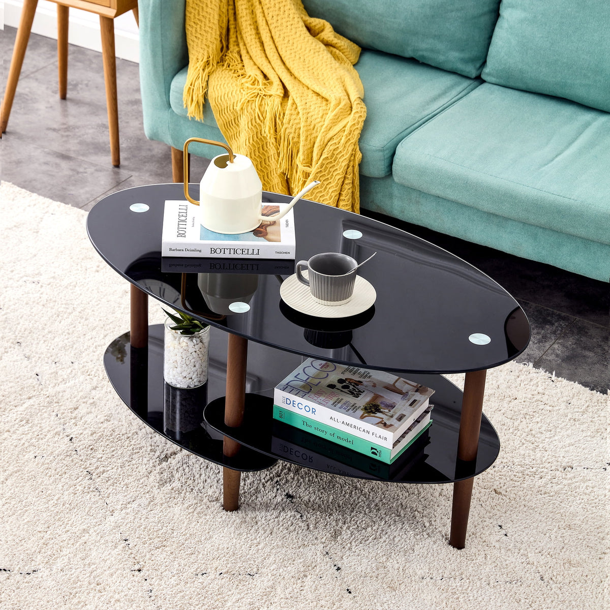 Oval 3-Tier Glass Coffee Table D255735