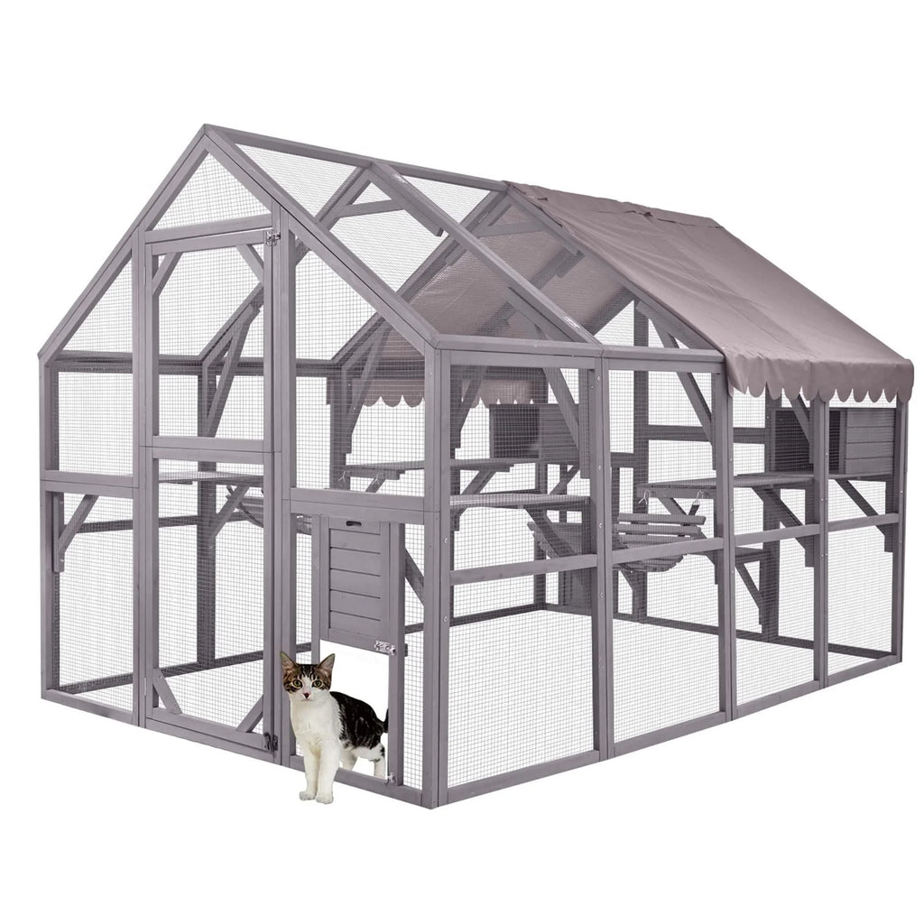110'' Extra Large Wooden Catio Cage with Roof Cover T303