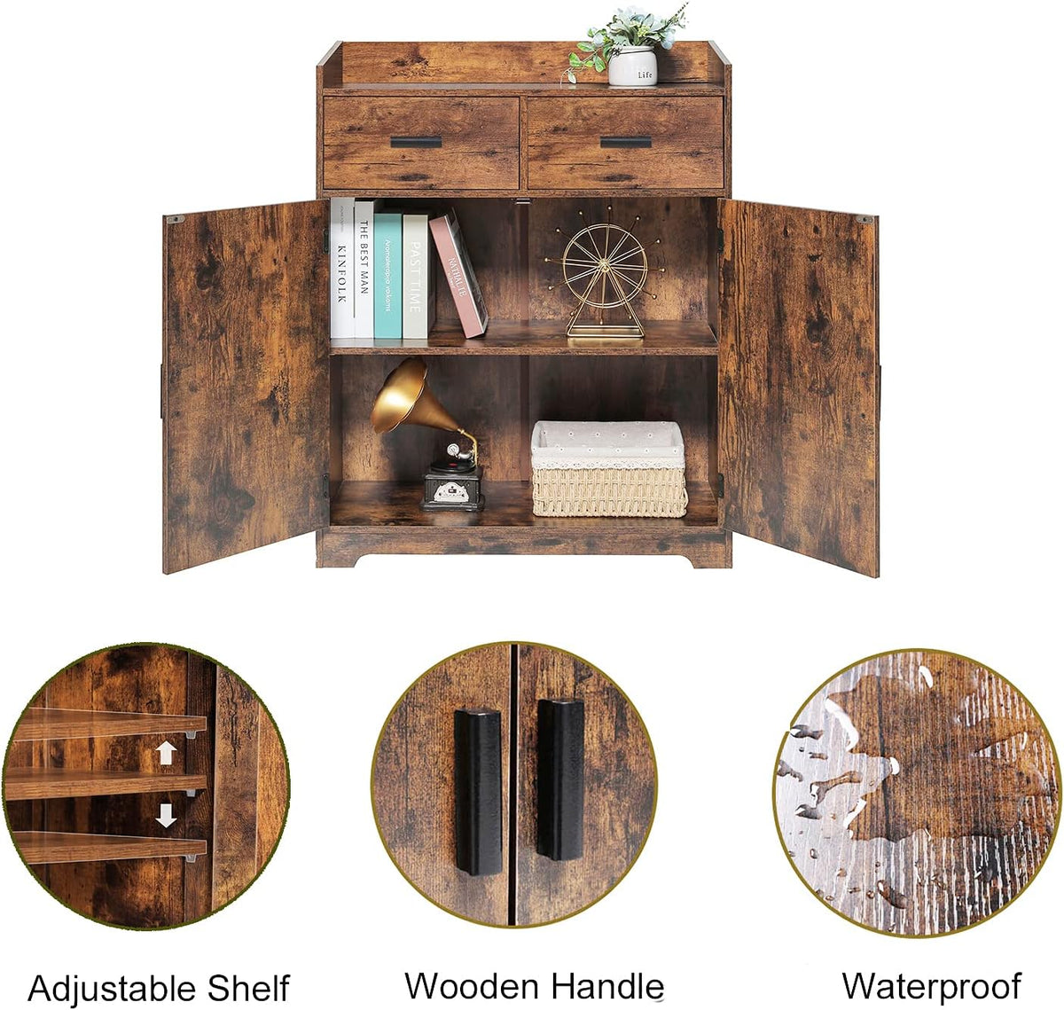Rustic Brown Storage Cabinet with 2 Doors & Drawers M78792