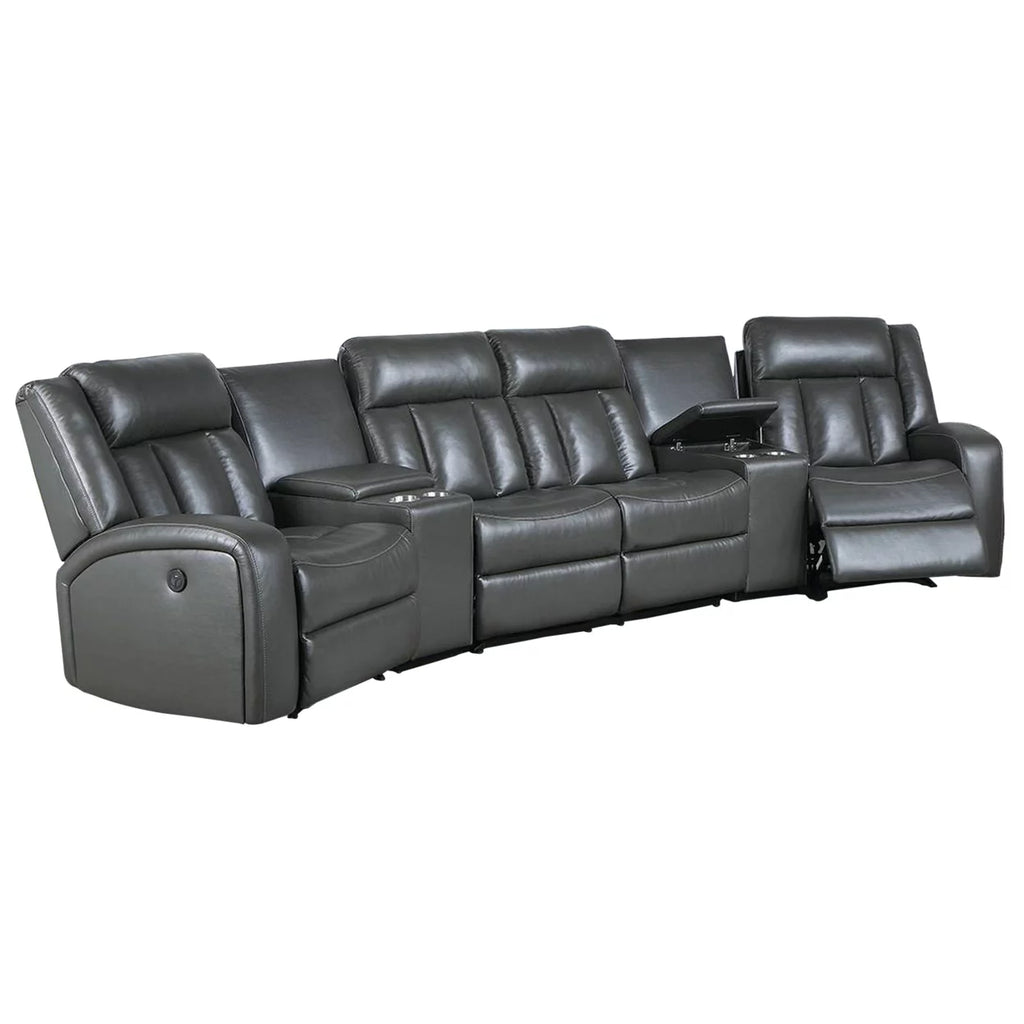 5 Piece Power Recliner Sectional Sofa Set Gray Faux Leather V183