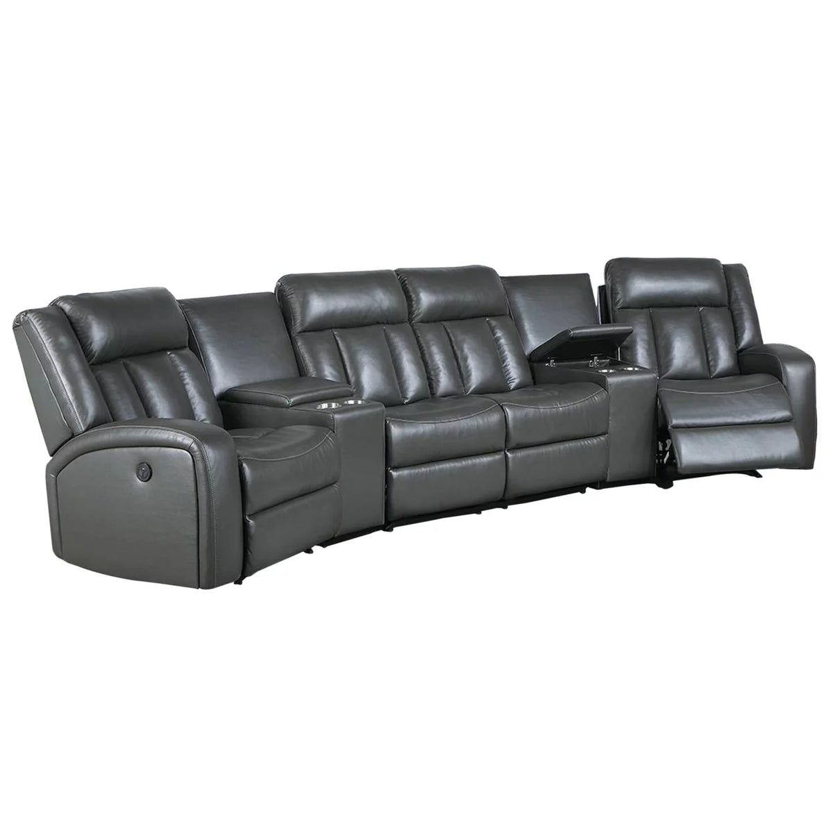5 Piece Power Recliner Sectional Sofa Set Gray Faux Leather V183