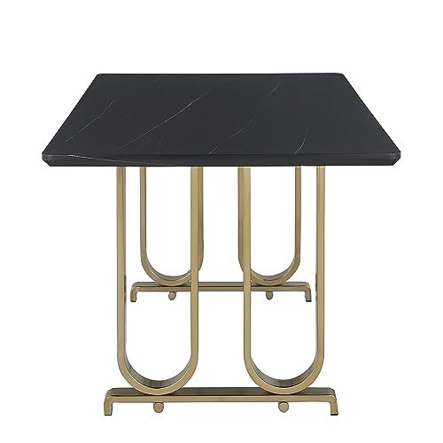 Faux Marble Dining Table with Black Legs Y35820