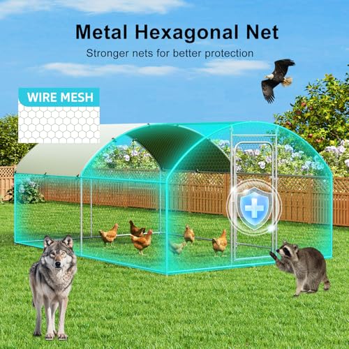 Large Metal Chicken Coop Walk-in Poultry Cage Chicken Run Pen Dog Kennel with Waterproof and Anti-Ultraviolet Cover (9.8' L x 19.7' W x 6.4' H) S2914