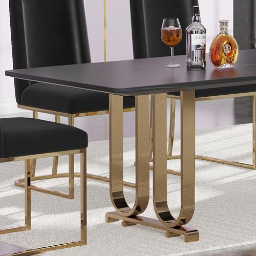 Faux Marble Dining Table with Black Legs Y35820