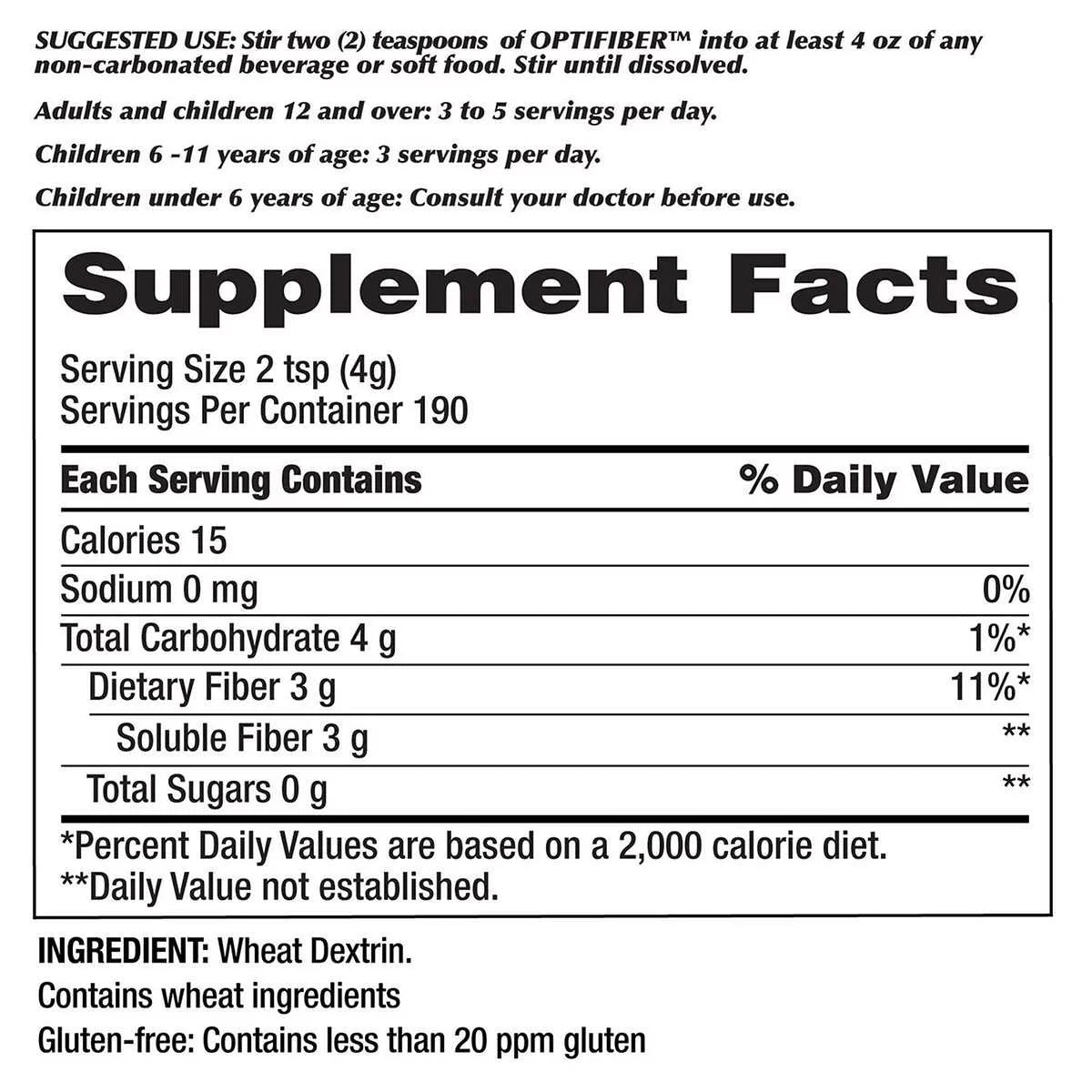 25.6 Ounces 190 Servings OPTIFIBER L967