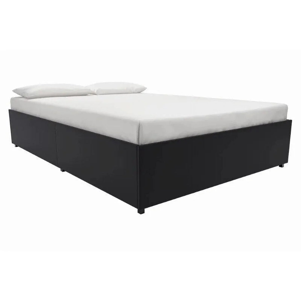 Queen Black Faux Leather Platform Bed with Storage W512