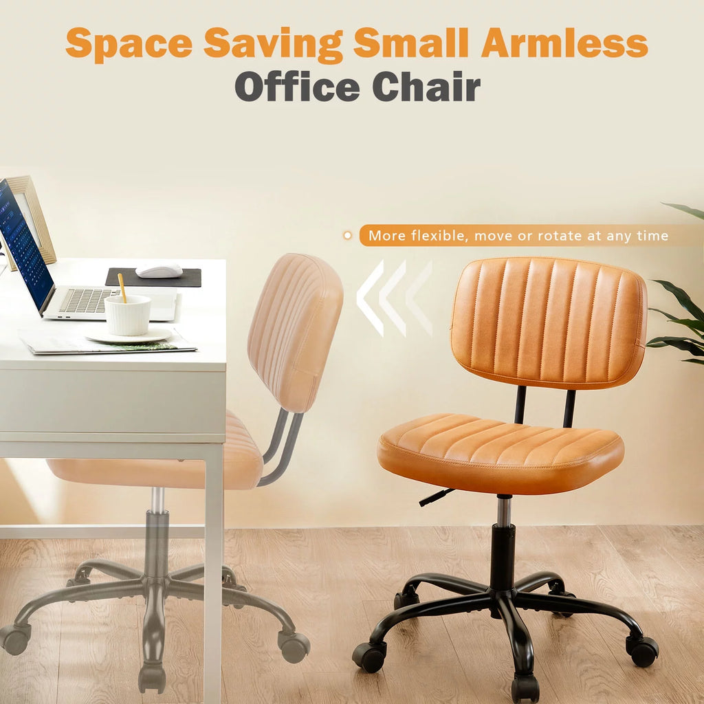 Brown PU Leather Low Back Task Chair with Wheels O84345