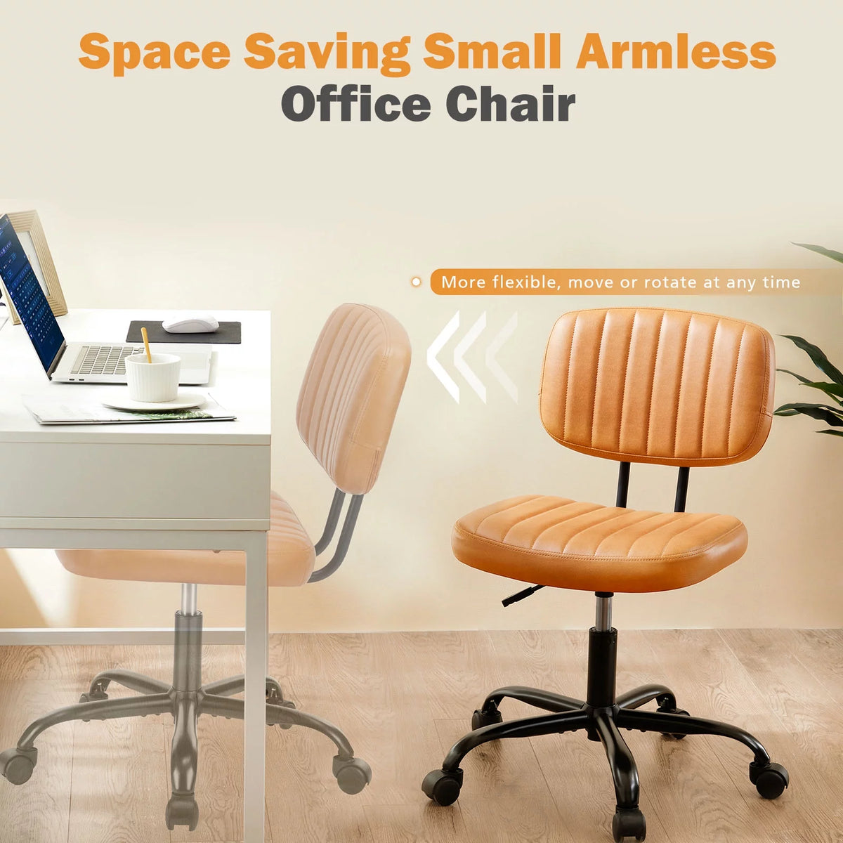 Brown PU Leather Low Back Task Chair with Wheels O84345
