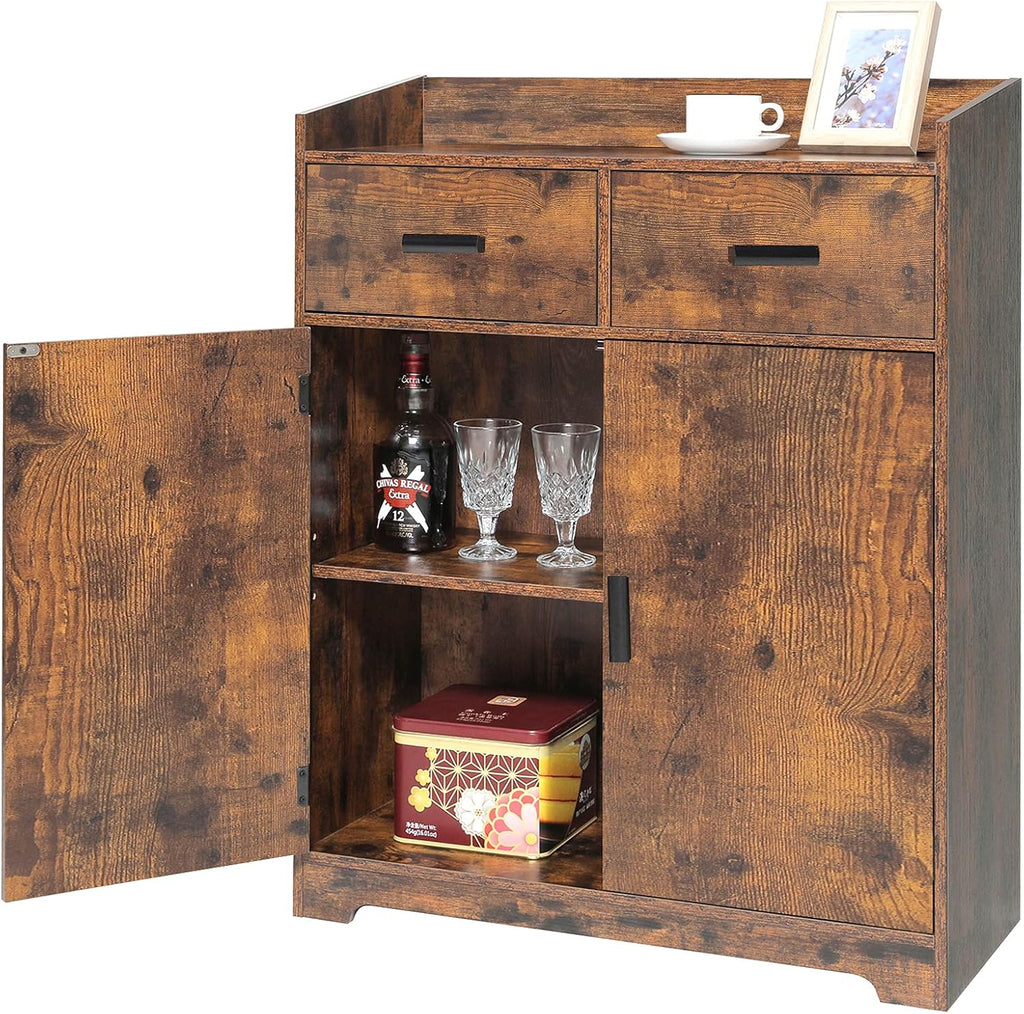 Rustic Brown Storage Cabinet with 2 Doors & Drawers M78792