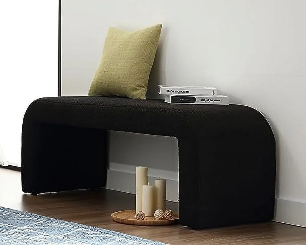 Modern Upholstered Faux Fur Boucle Ottoman Bench D13928