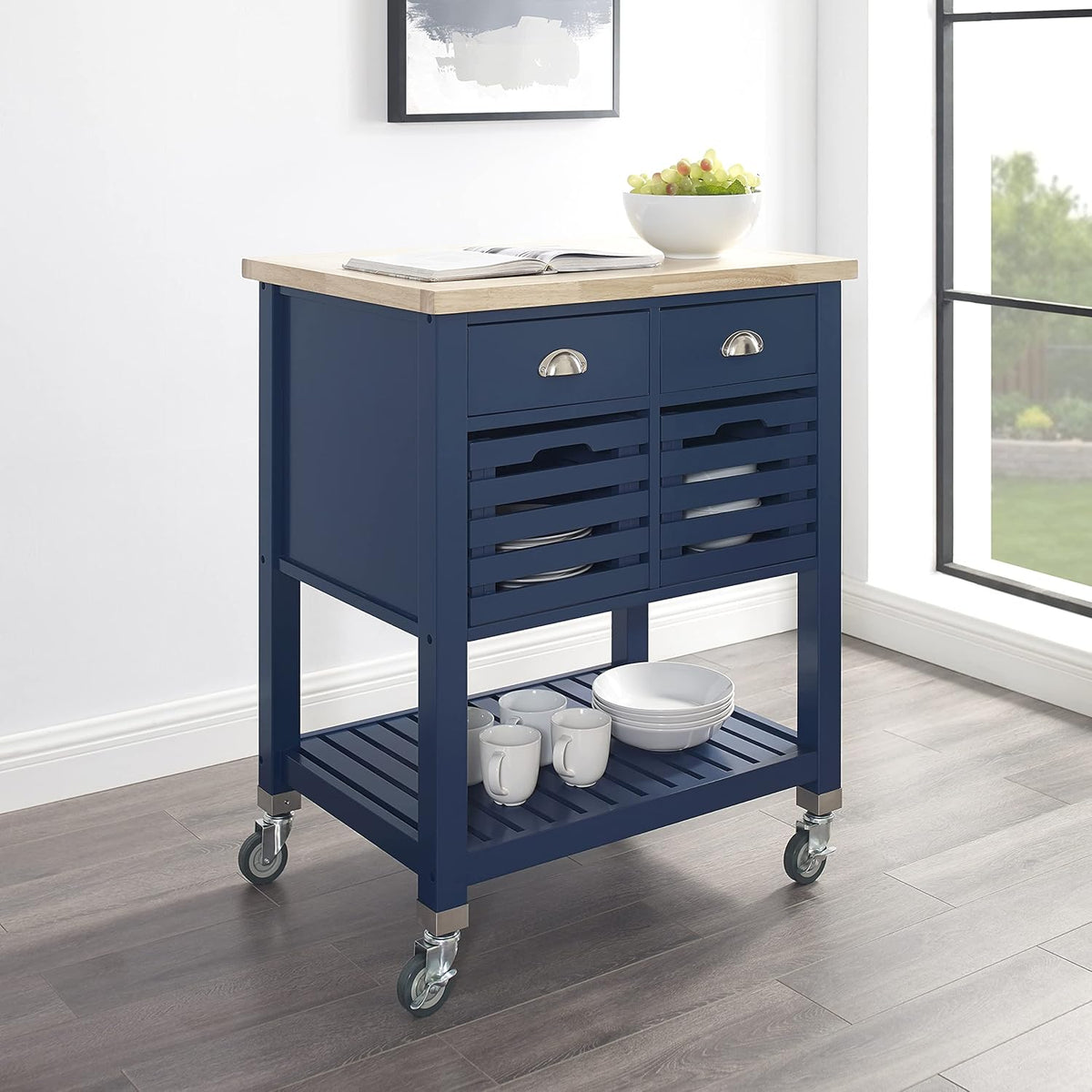 Denim Kitchen Cart with Locking Wheels G93909