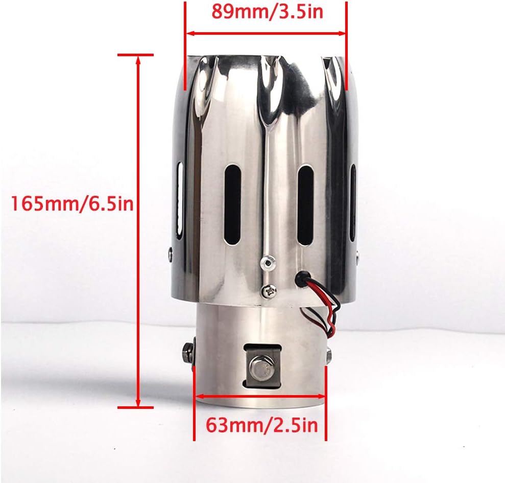 2.5'' Inlet Stainless Steel Exhaust Tips with Red Flame LED Light, 89mm Outlet, Pack of 2 C6263