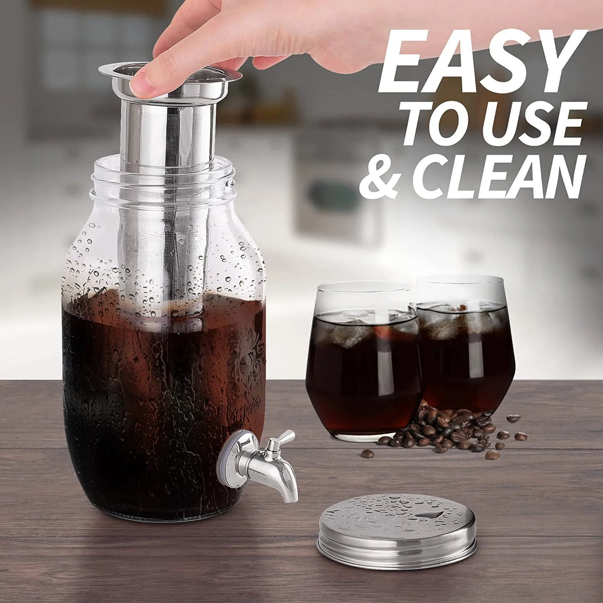 1 Gallon Cold Brew Coffee Maker with Glass Pitcher and Mesh Filter A73501