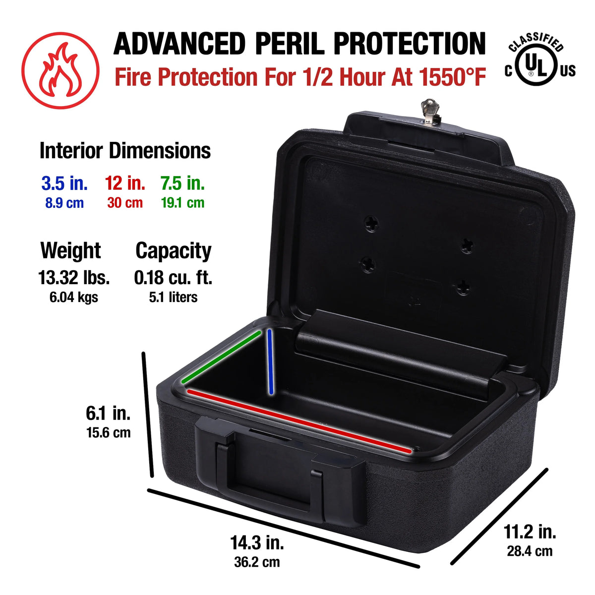 Fire-Resistant Box Safe with Key Lock 0.18 Cu. Ft., Black L73319