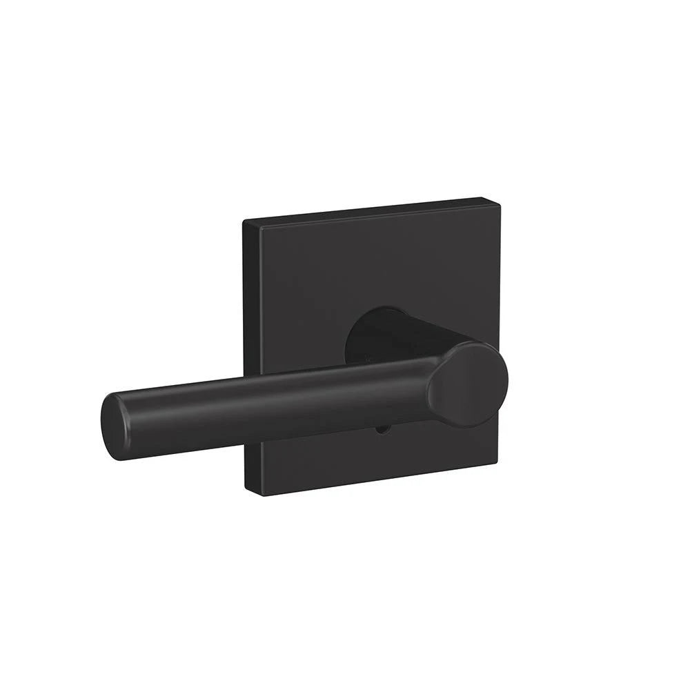 Matte Black Passage and Privacy Lever with Rose C7008