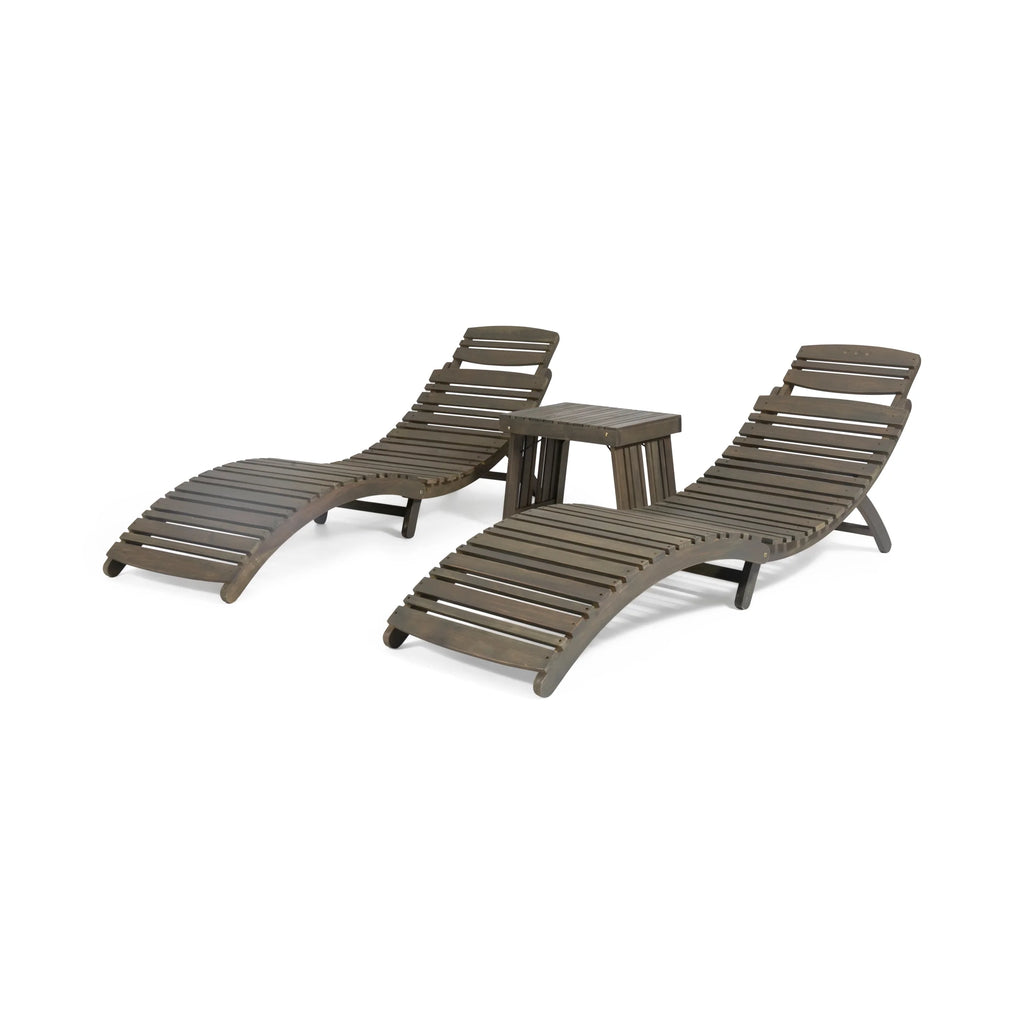 Gray Acacia Wood Outdoor Chaise Lounge Set of 2 A23815
