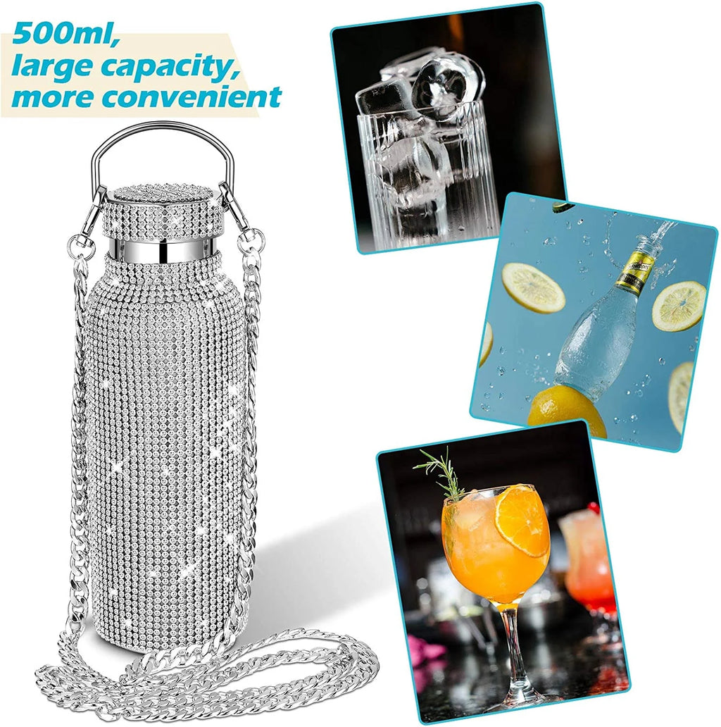 Silver Stainless Steel Insulated Water Bottle with Chain X897