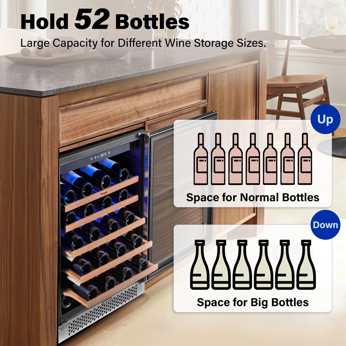 24 Wine Refrigerator Cooler 52 Bottles Glass Door Built in or Freestanding B7546