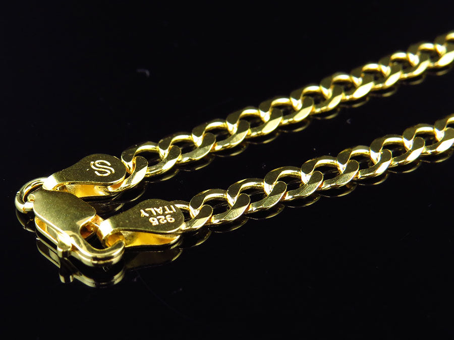 Yellow Gold Finish Sterling Silver Miami Cuban Link Chain Necklace T4751