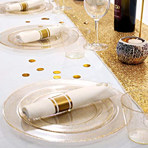 350 Pieces Gold Glitter Disposable Dinnerware Set R7980