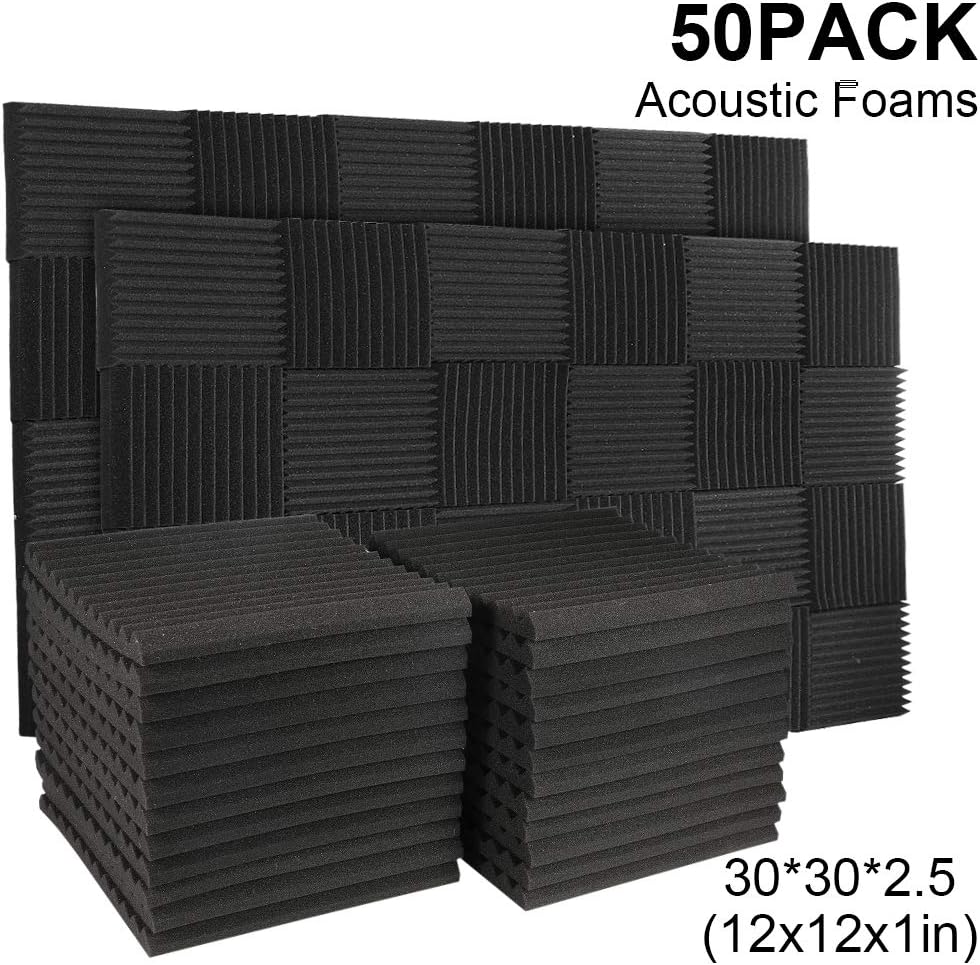 50 Pack Black Acoustic Panels Wedge, 1" X 12" X 12" D369