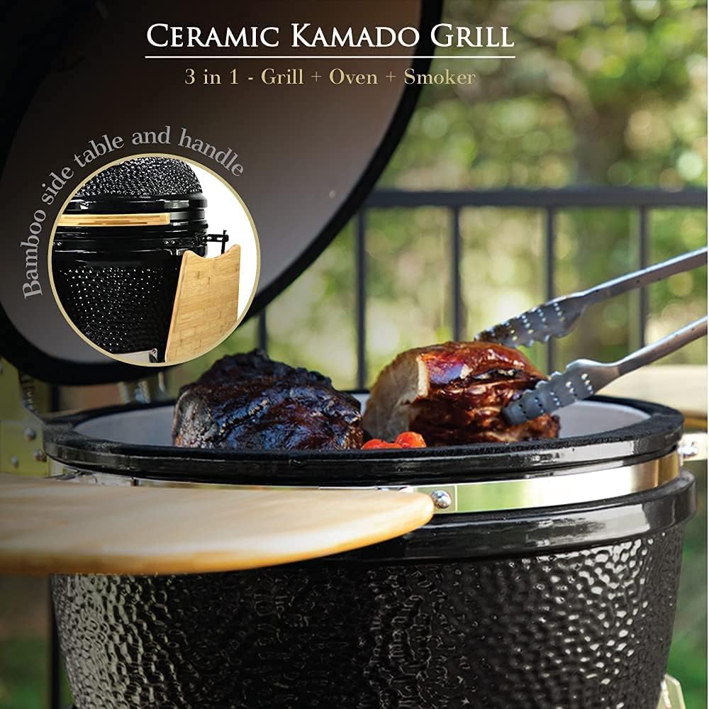21” Large Ceramic Kamado Grill Cooker Oven Smoker with Trolley O5207