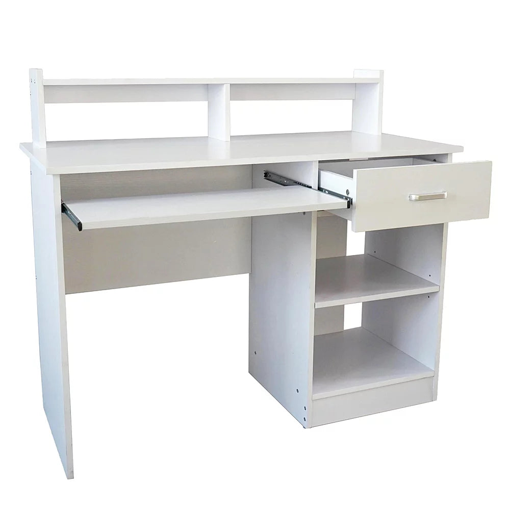 White Computer Desk with Drawer and Keyboard Tray M4304