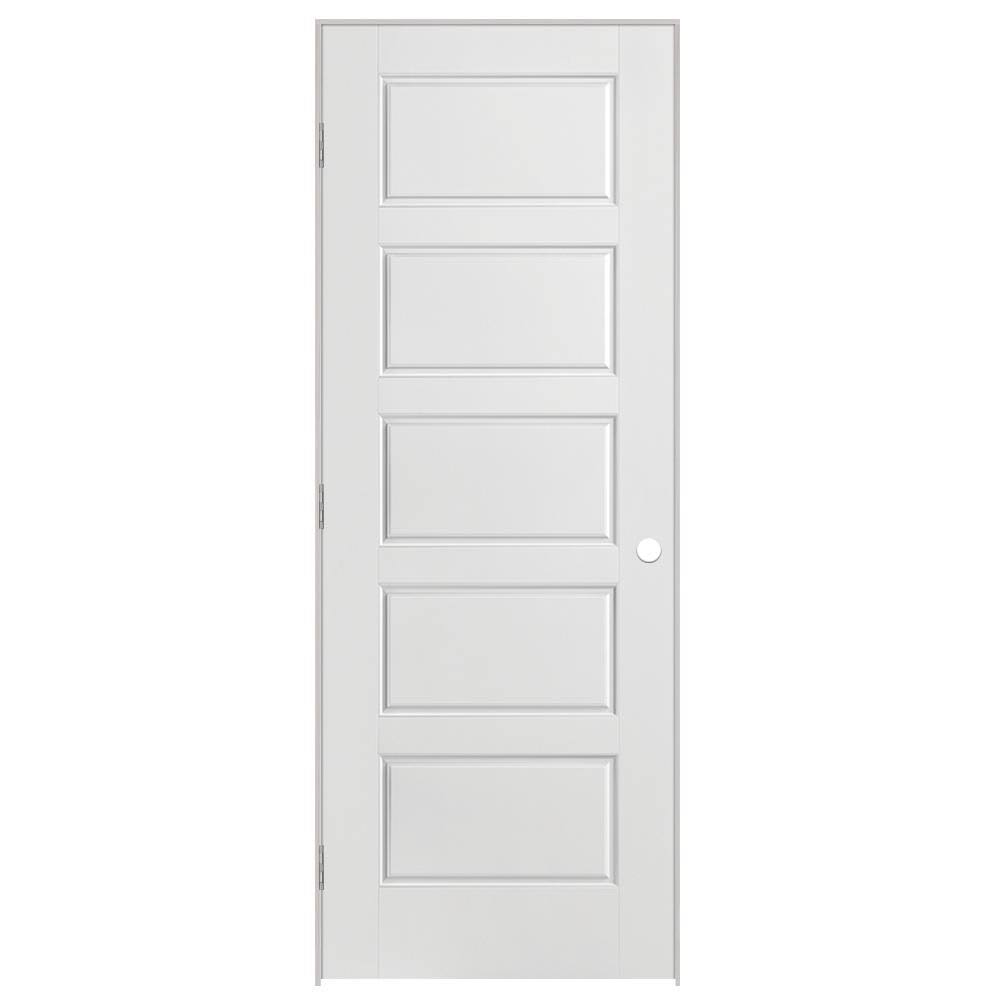 28 in. x 80 in. 5-Panel Right-Handed Hollow-Core Smooth Primed Composite Single Prehung Interior Door W9796