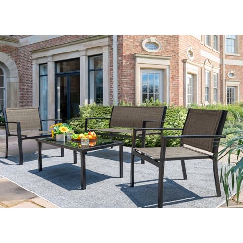 4 Pieces Patio Furniture Set with Glass Coffee Table M3891