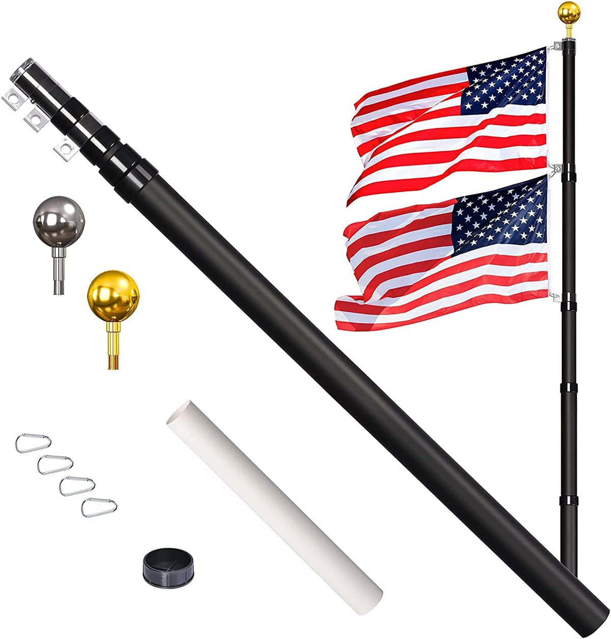 25ft Telescoping Aluminum Flag Pole Kit with 3x5 American Flag D287750