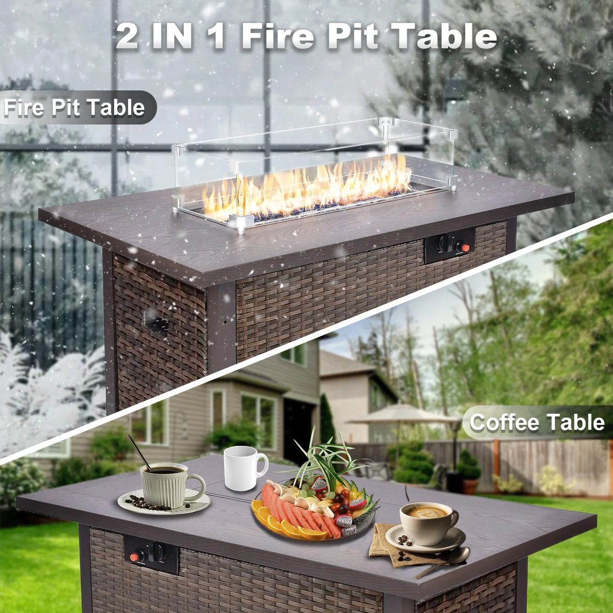 11 PCS Black Wicker Patio Furniture Set with Fire Pit Table J311