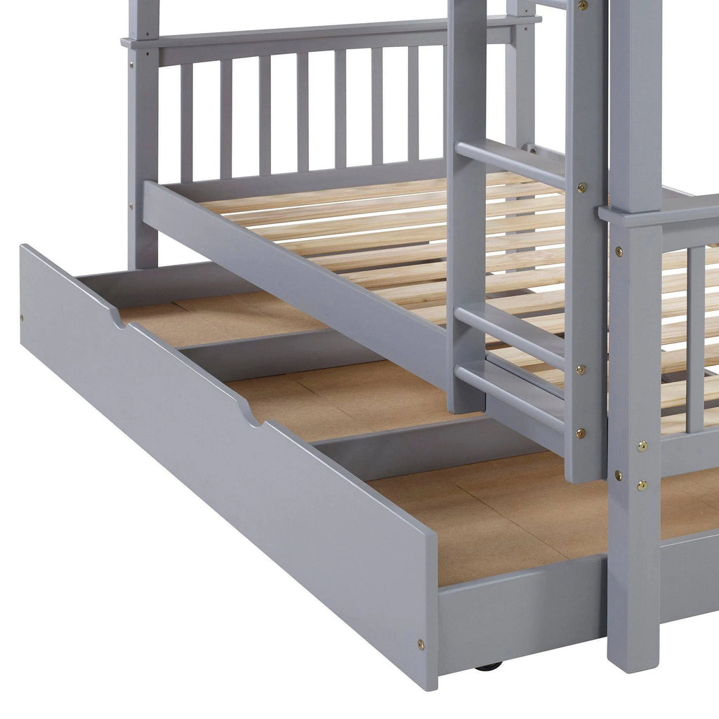 Twin Solid Wood Bunk Bed with Trundle Bed Gray W362106
