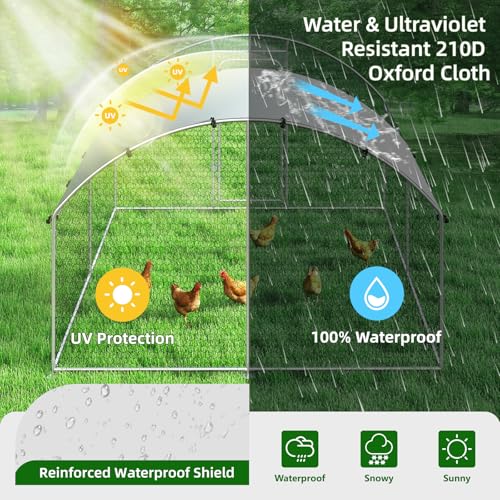 Large Metal Chicken Coop Walk-in Poultry Cage Chicken Run Pen Dog Kennel with Waterproof and Anti-Ultraviolet Cover (9.8' L x 19.7' W x 6.4' H) S2914